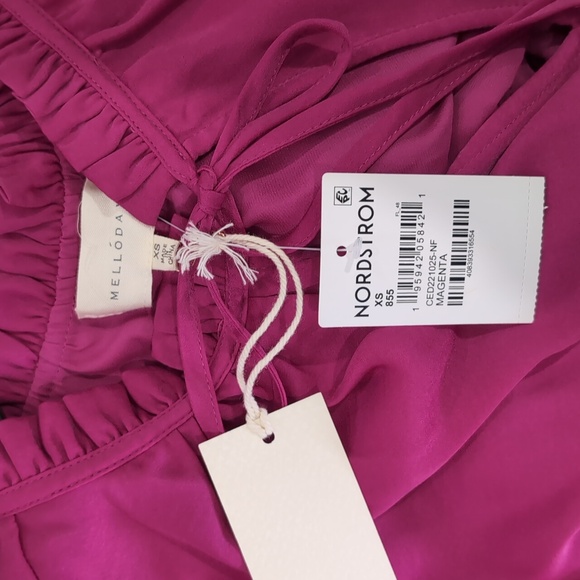 New MELLODAY Ruffle Tiered Satin Midi Dress in Magenta at Nordstrom - Picture 5 of 5